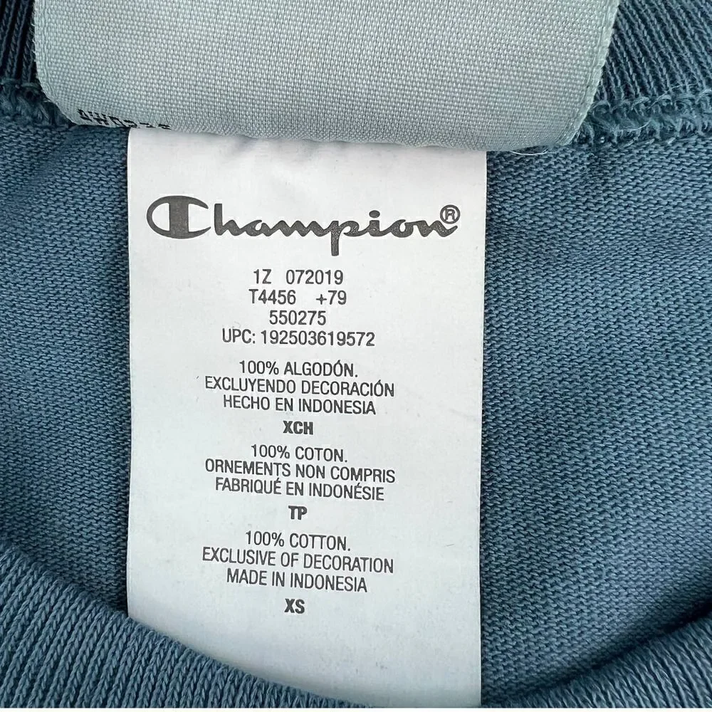 New Champion Men US XS Blue T-Shirt Crew Neck Short Sleeve Sport Casual Logo - Picture 9 of 9
